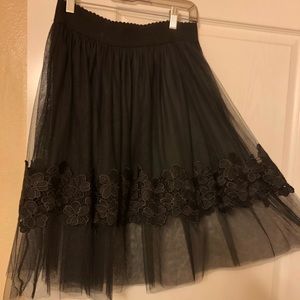 Black Midi Skirt w/ Lace Flower Detail (S)